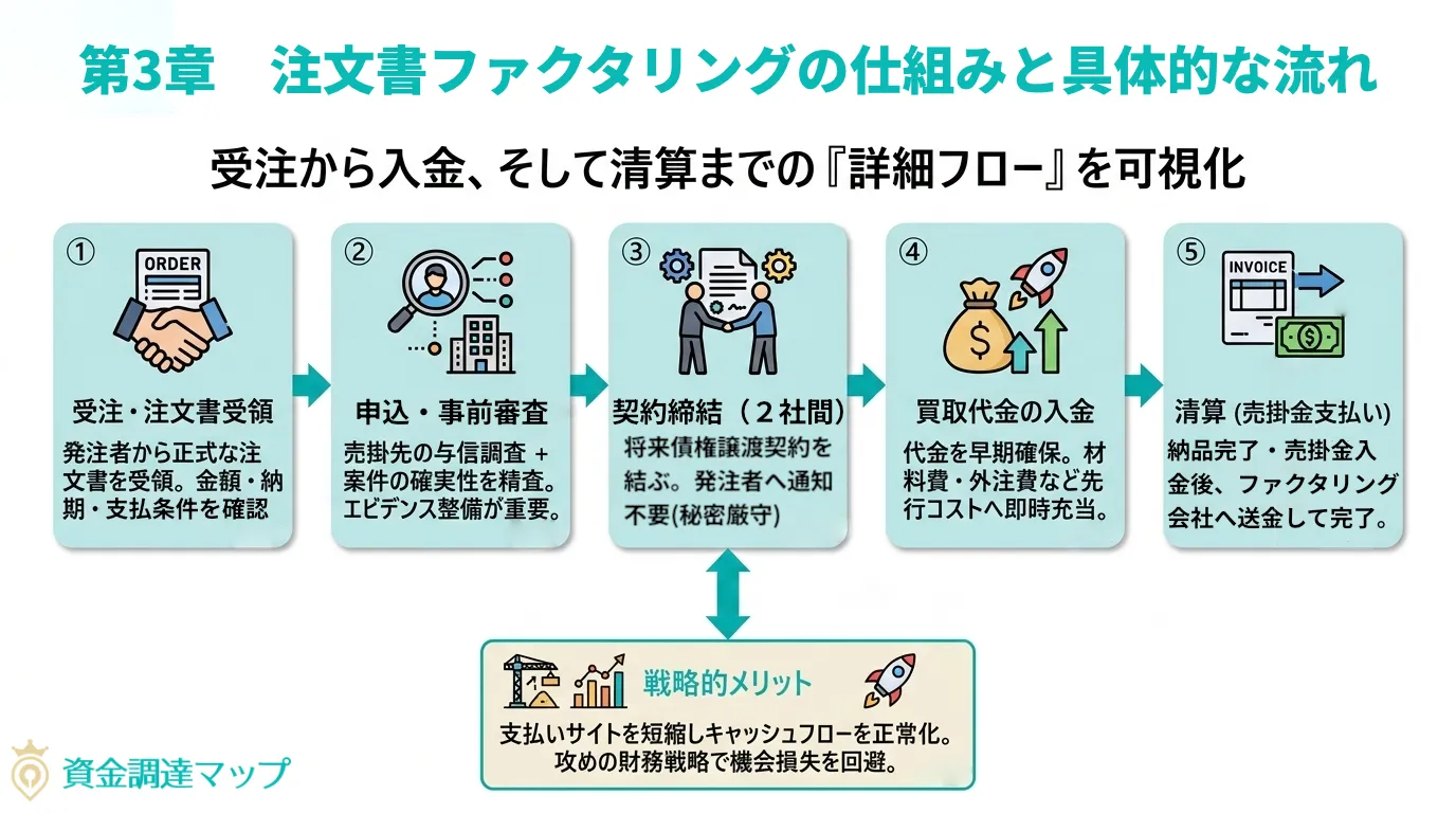 注文書ファクタリングの仕組みと具体的な流れ